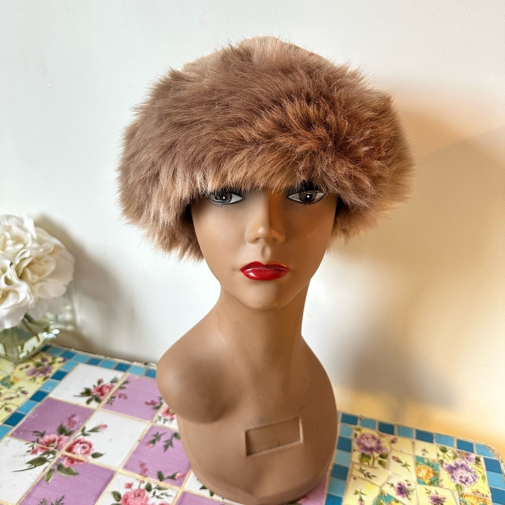 Elegant Brown Cream Faux Fur Hat
